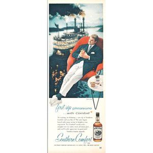 1957 Southern Comfort Whiskey Vintage Print Ad Steamboat River Boat Wall Art